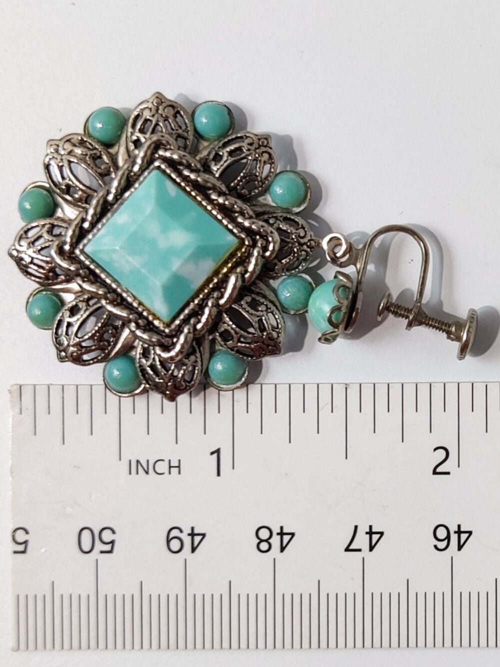 Vintage Turquoise Thermoset Lucite Earrings - Picture 3 of 3